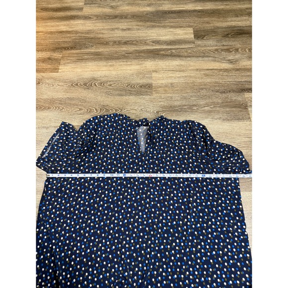Plus Size 3X Blouse Polka Dot Tie Neck Navy Blue Short Sleeve Top Leota Academia - Picture 6 of 7